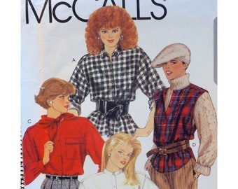 Brooke Big Shirt Pattern, Vest, Scarf, Dropped Shoulders, Band/ Pointed Collar, Long Sleeves, Cuffs, Shaped Hem, McCalls 9146 UNCUT Size 16