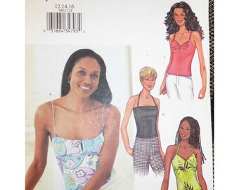 Strappy Summer Tops Pattern, Bandeau Bodice, Fitted, Stretch Fabric, Camisole, Waist Length, Butterick 3453 UNCUT Size 12 14 16