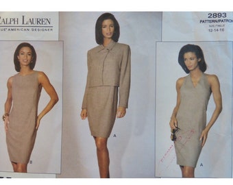 Ralph Lauren  halter Dress Sewing Pattern, Vogue 2893 Size 12 14 16