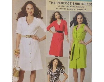 Princess Seam Dress  Pattern, Sleeveless/ Short/ Elbow Sleeves, V- neck, Collar, Front Buttons, Sash, McCalls 6116 UNCUT Size 8 10 12 14