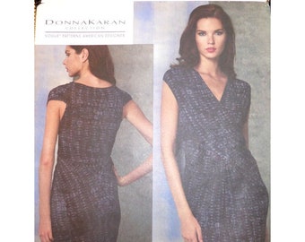 Donna Karan Fitted Dress Pattern, Twisted Front, Draped, Cap Sleeves, V- neck, Cocktail Dress, Vogue 1159 UNCUT Size 4 6 8 10