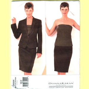 Patrón de traje de noche DKNY, top sin tirantes, Vogue 2684 SIN CORTAR Tallas 6 8 10
