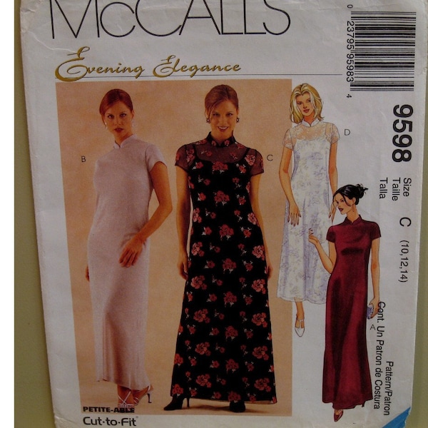 Cheongsam Dress Pattern, Mandarin Collar, Asian, Attached Slip, Short Cap Sleeves, Maxidress, Zipper, McCalls 9598 Size 14 16 18