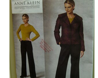 Anne Klein Semi-Fitted Jacket Pattern, Convertible Collar, Lined, Contour Waist Pants, Vogue American Designer 1200 UNCUT Size 8 10 12 14