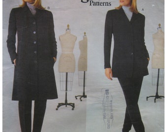 Calvin Klein Pant Suit Pattern, Hip Jacket, Coat, Lined, Princess Seams, Notched Collar, Top, Vogue American Designer 2005 Size 8 10 12