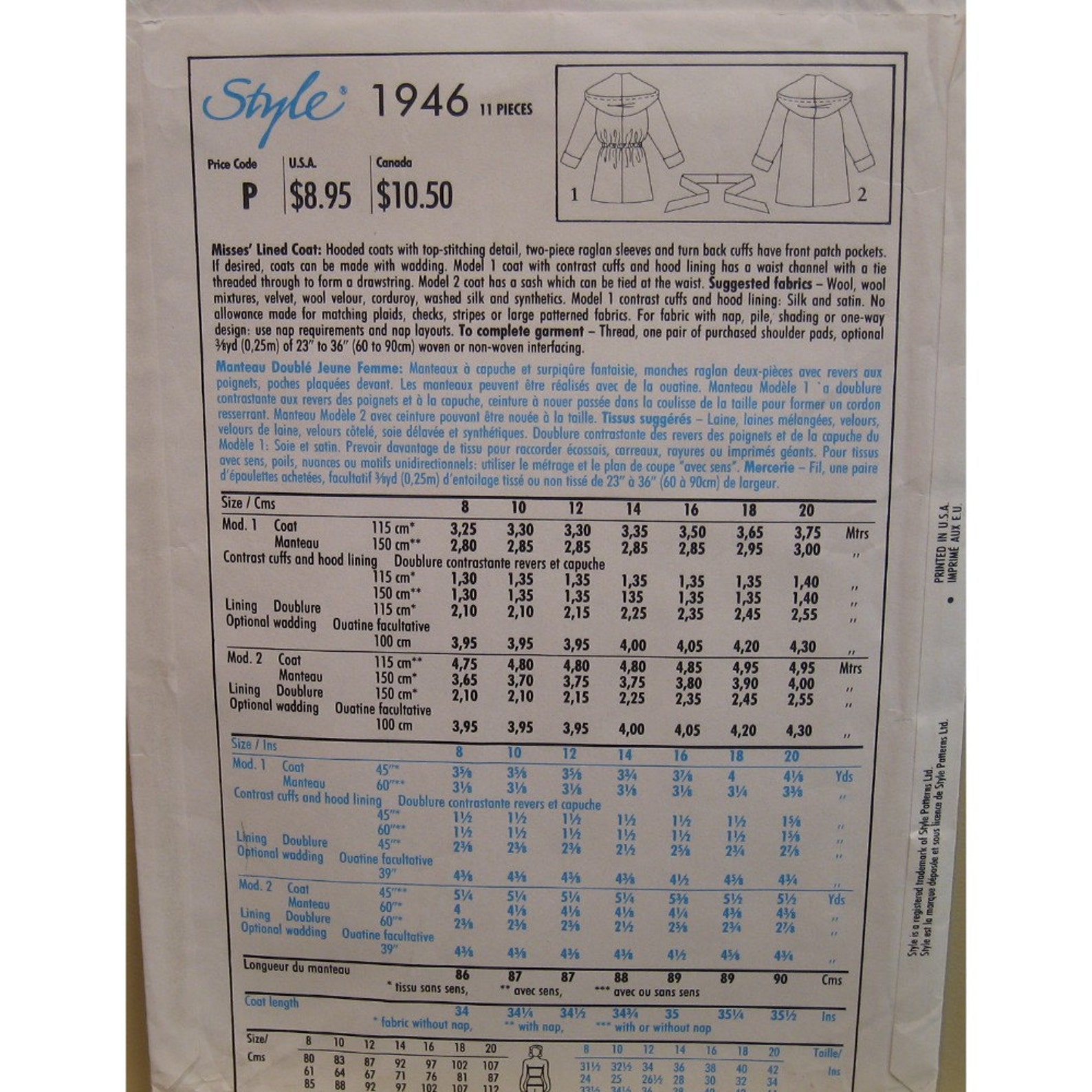 Hooded Wrap Jacket Pattern Coat Shawl Collar 3/4 Length Etsy