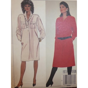 Loose Shirtwaist Dress Pattern, Pullover, Front Opening, Collar, Long Sleeves, Cuffs, Back Yoke, Pockets, McCalls 9214 UNCUT 9214 Size 14-16