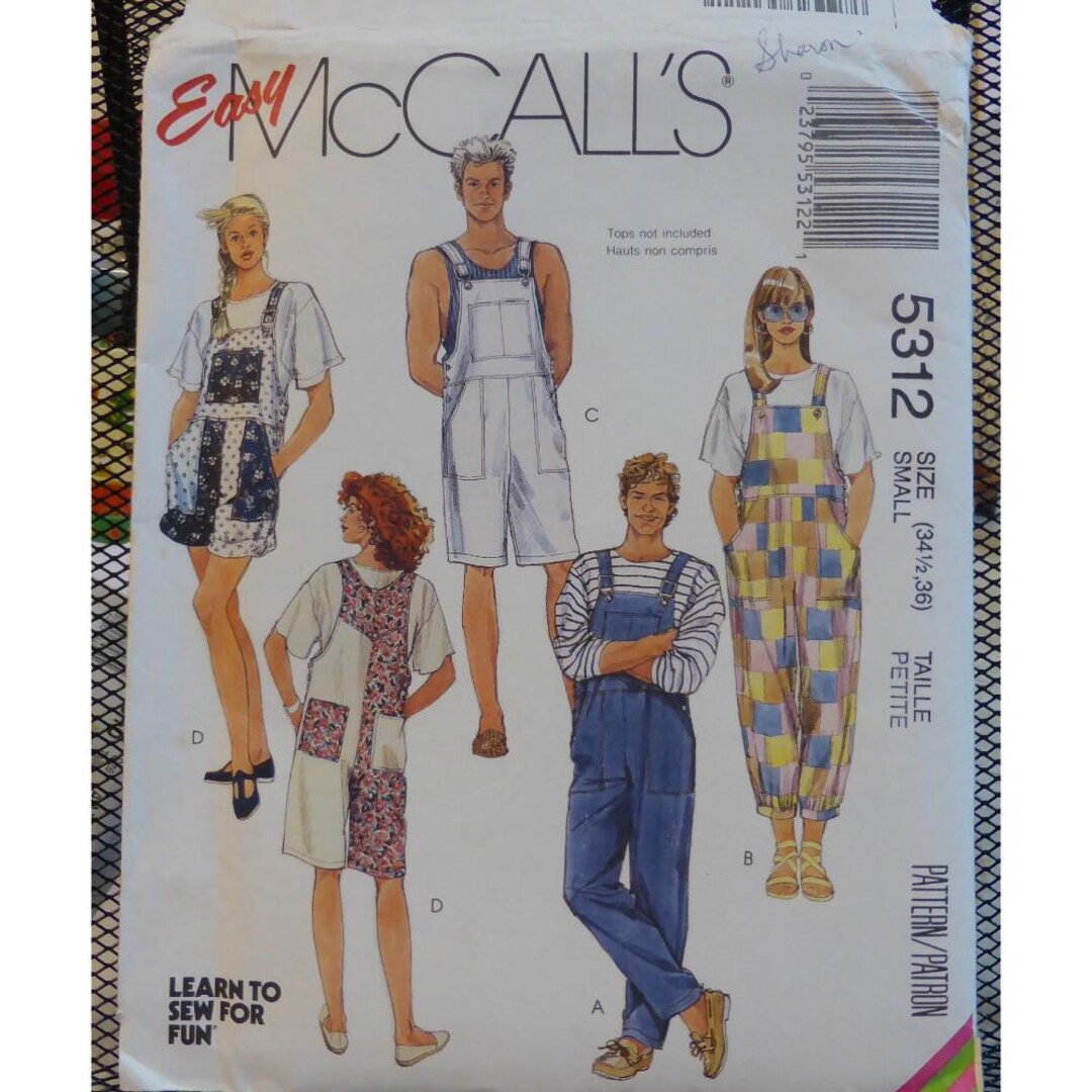 Bib Overalls Pattern, Unisex, Loose Fitting, Long/ Knee Length, Front ...