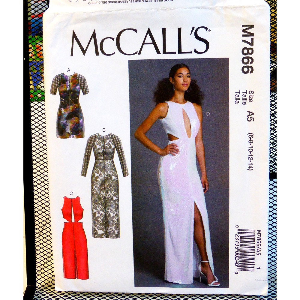 Patrón de vestido de noche ajustado, cortes laterales delanteros, abertura  delantera, forrado, sin mangas, McCalls 7866 SIN CORTAR Talla 6 8 10 12 14  O 14 16 18 20 22 - Etsy México, image size:1000x1000