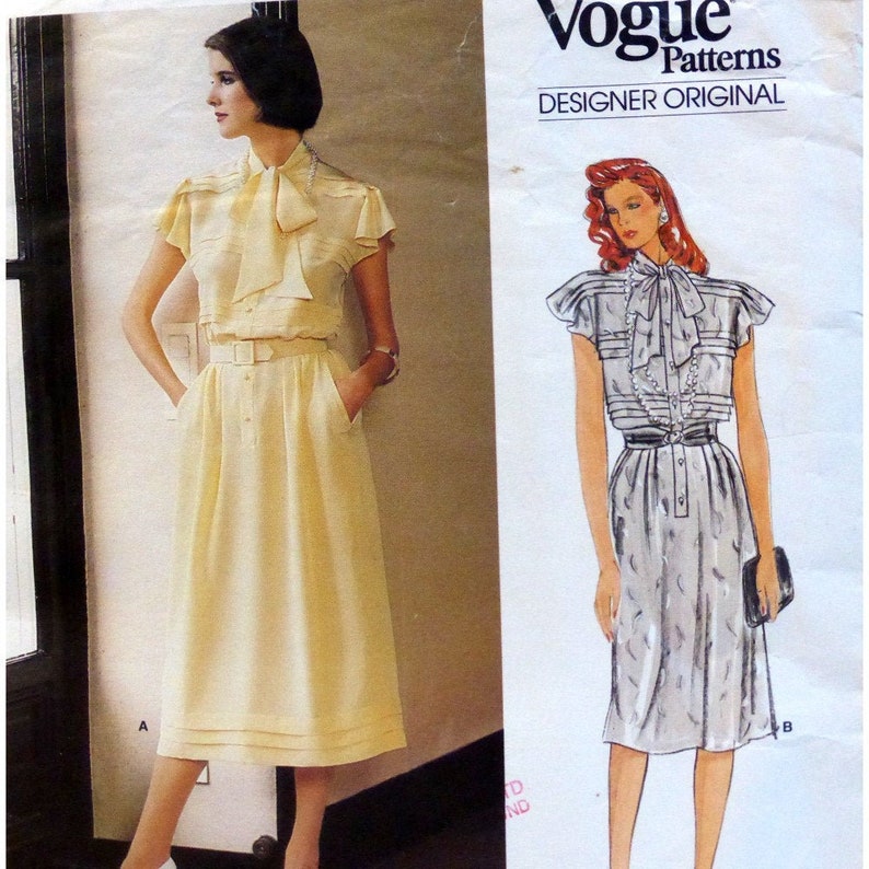 Pussy Bow Dress Pattern, Tucks, Blouson Bodice, Loose Fitting, Flutter Sleeves, Button Band, Bellville Sassoon, Vogue 1357 Size 12 Bust 34 image 1