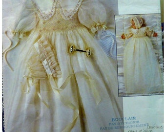 Infant Smocked Christening Gown Pattern, Shirred Bodice, Puff Sleeves, Bonnet, Collar, Strasburg Heirloom, Vogue 1755 Weight 12 - 21 lbs