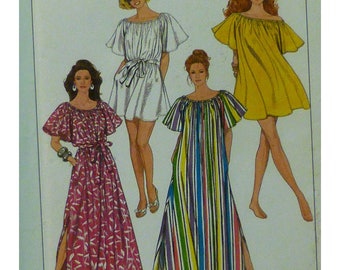 Beach Dress Pattern, Cover Up, Peasant Top, Flutter Sleeves, Two Lengths, Side Slits, Simplicity 9209 Size Medium 14- 16