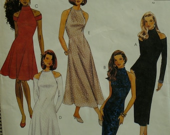 Open Shoulder Dress Pattern, Stretch Fabric, Fitted Bodice, Fitted/ Flared Skirt, Sleeveless/ Long Sleeves, McCalls 6756 UNCUT Size 8 10 12