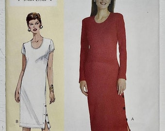 Sandra Betzina Pullover Dress Pattern, Side Slit, Scoop Neck, Long, Short Sleeves, Stretch, Vogue 7055 Size UNCUT 10 12 14