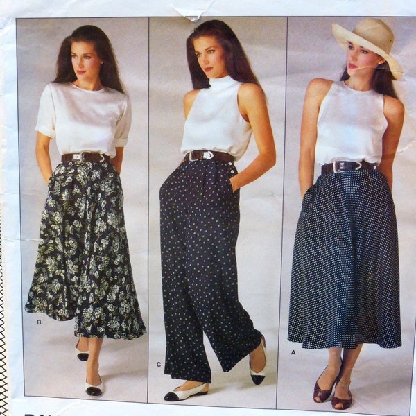 Ralph Lauren Skirt Pattern, Flared, Side Pockets, Midi, Wide Leg Pants, Front Pleats, Pockets, Waistband, Vogue 1723 Size 8 OR Size 12