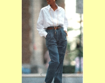 80s DKNY Pleated Jeans Pattern, Front Button Waistband, Mock Fly, Pockets, Fitted Denim Skirt, Long/ Short, Vogue Designer 2372 Size 6