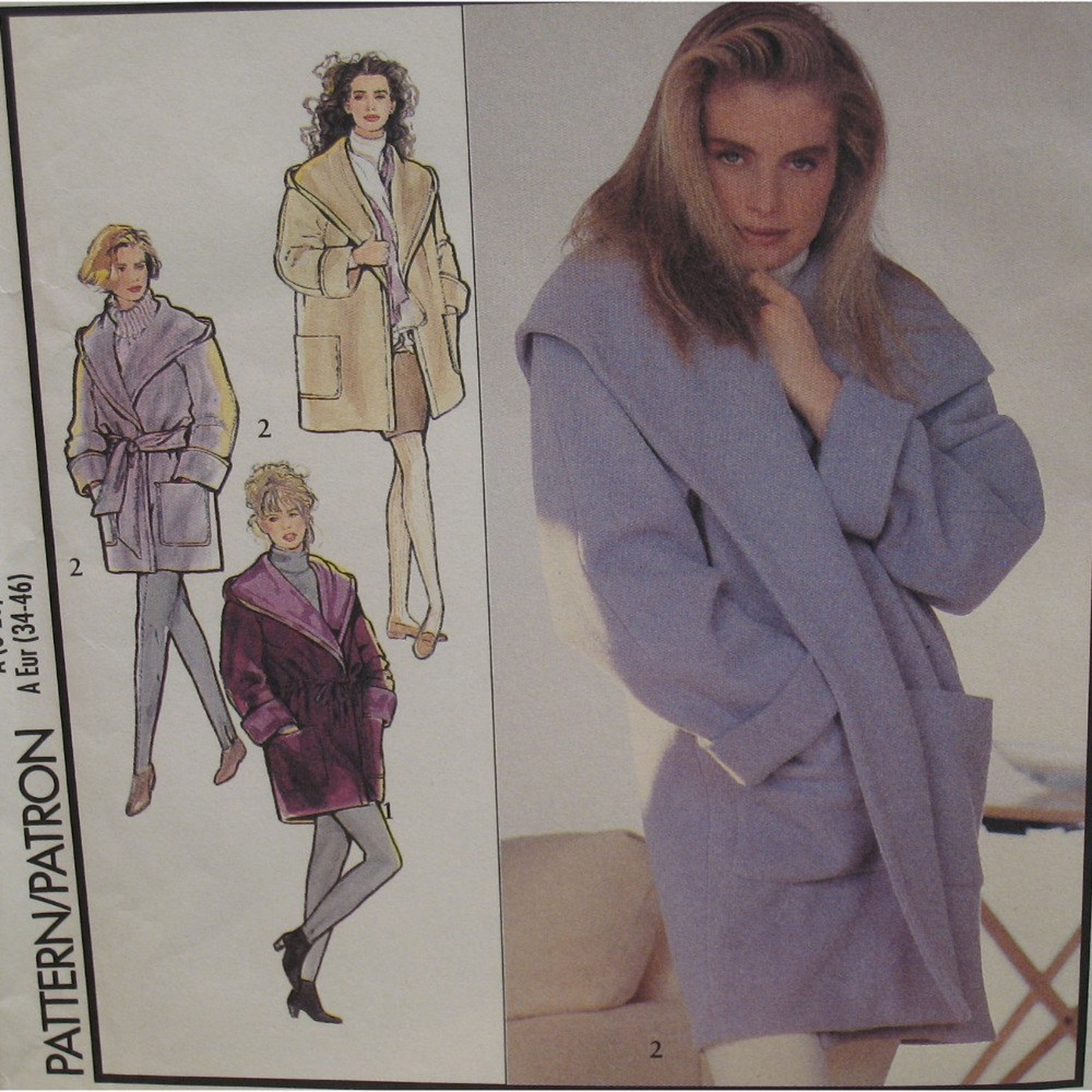 Hooded Wrap Jacket Pattern Coat Shawl Collar 3/4 Length Etsy