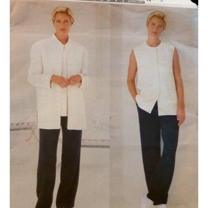 DKNY Pantalones holgados, Top, Chaqueta, Estampado, Sin mangas, Cierre de botones delanteros, Cintura elástica, Bolsillos laterales, Corte recto, Vogue 2280 Tallas 8 10 12 O 14 16 18