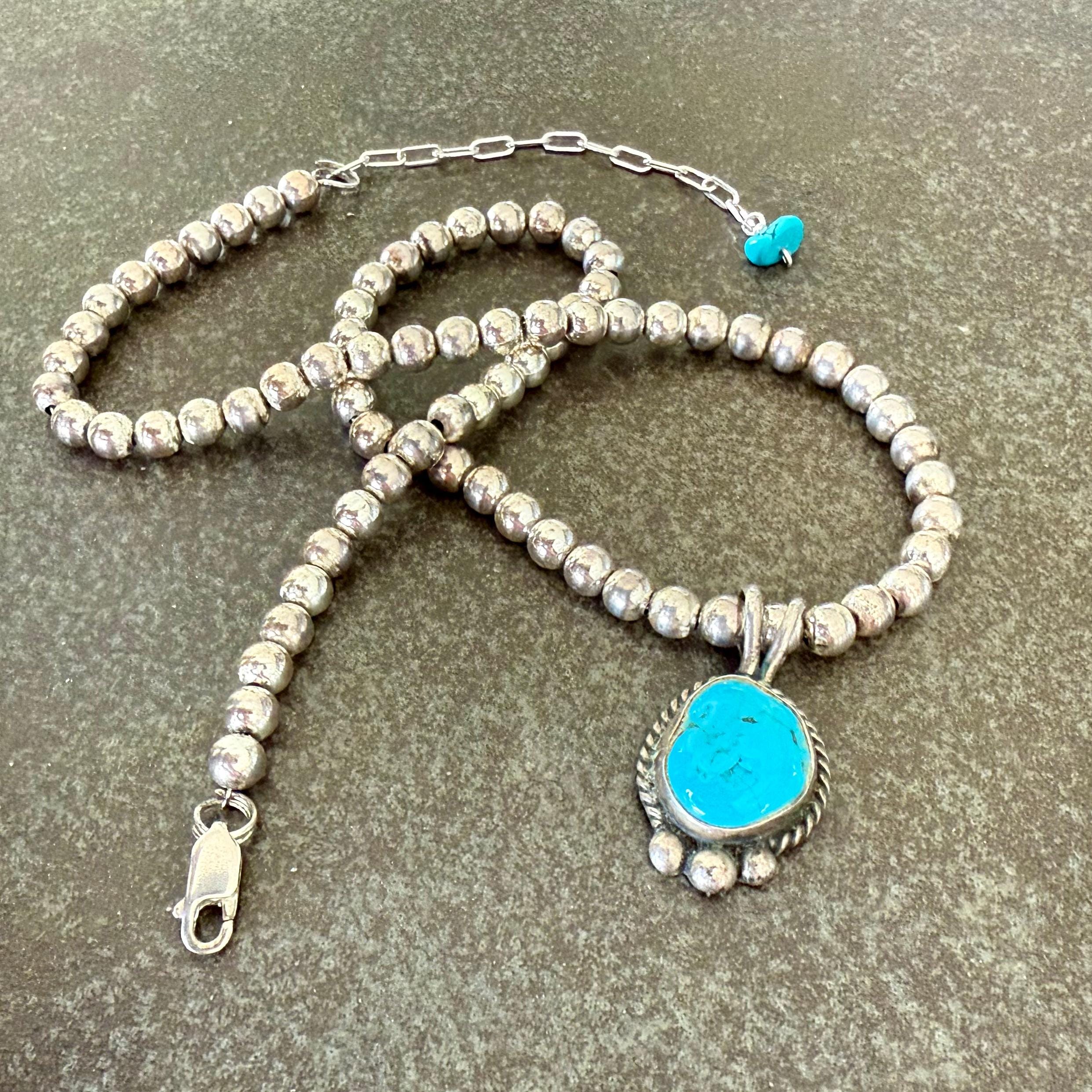 VTG Signed 'K' NAVAJO Turquoise Pendant necklace  18", Artisan Up-Cycle