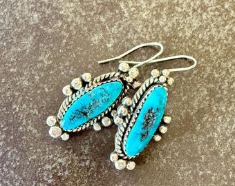 VINTAGE *Sgned* Navajo Turquoise Earrings, Artisan Up-cyled Salvage Rings