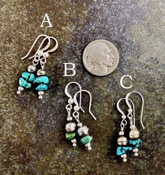 Vintage Turquoise Small Silver Bench Bead Earrings Etsy