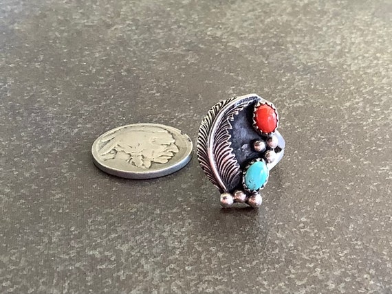 VINTAGE NAVAJO Marked 'SC' Turquoise & Coral Silv… - image 4