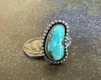 Vintage Turquoise .925 Silver beaded bezel Ring sz 6 1/4  • Circa 1980