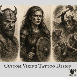 Custom Viking Tattoo Designs-Norse Warrior/Shieldmaiden/Myth Scene