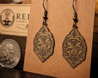 Cottagecore Mushroom Brass Earrings  | Woodland Dangle Earrings | Nature Lover Gift | Fairycore
