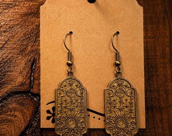 Celestial Sun Moon Earrings | Antique Brass Boho Dangle Earrings | Witchy Jewelry | Gift for Her