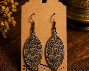 Celtic Knot Earrings | Triquetra Bronze | Jewelry Gift for Her | Pagan Drop Earrings
