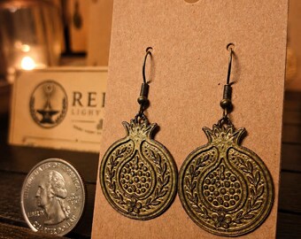 Persephone Pomegranate Brass Earrings | Gothic Goddess Earrings | Greek Mythology | Witchy Pagan Gift