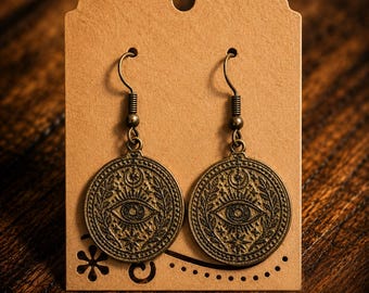 Mystical Eye Brass Dangle Earrings - All-Seeing Eye Jewelry - Boho Witchy - Spiritual Gift for Her