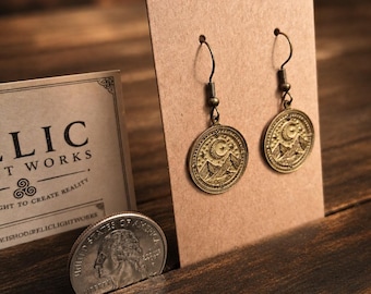 Celestial Mountain Earrings | Antique Brass Moon Stars Dangle Boho Jewelry