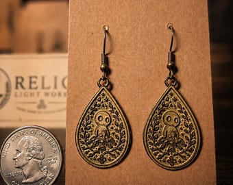 Forest Sprite Brass Earrings | Kodama Woodland Fairy | Cottagecore Gift | Teardrop Dangle Earrings