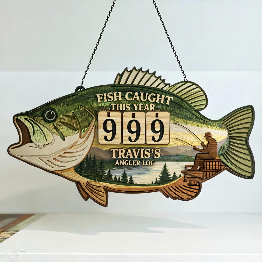 Personalized Fisher Tracker Sign, Fish Caught This Year Counter, Angler ...