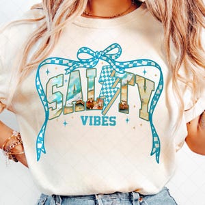 Checkerboard Salty Summer Png, Salty Coquette Summer Bow Shirt, Summer Beach Vibes Png Shirt, Coquette Summer Design, Summer Shirt Design