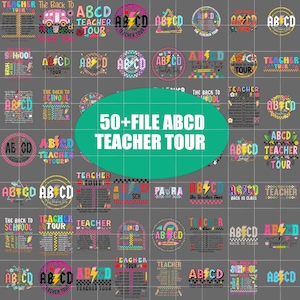 50+ File Bundle ABCD Teacher Tour Png, RetroTeacher Png ,Back To School Png, End of Year Png,Teacher Gift,Kindergarten,educator,abcd teacher