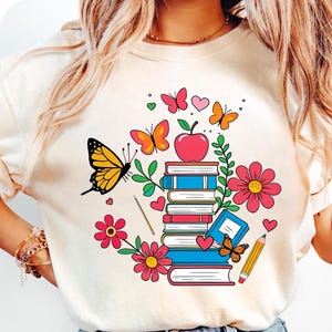 Boho Floral Teacher Books Coffee School Appreciation Png, Back to School PNG, Teacher Appreciation Gift, Teacher Wildflowers Png