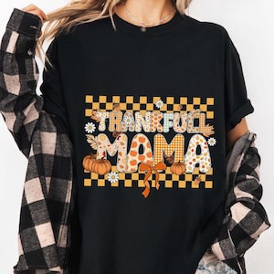 Preppy Thankful Mama Png, Fall Png, Autumn Season png, Retro Thanksgiving Png, Cozy Season, Thankful Mama Coquette Bow Checkered Design