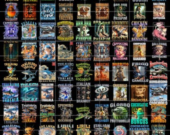 Más de 90 paquetes italianos Brainrot Homage Png, diseño de camisa italiana Brainrot, Bombardino Crocodilo Png, Tralalero Tralala, Tung Tung Tung Sahur Png