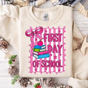 Preppy Back to School PNG, Coquette Teacher First Day of School Png, Retro Pink Girly Student Shirt Design Sublimation Digital Download