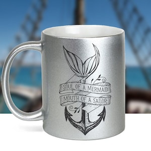 Soul of a Mermaid, Mouth of a Sailor, Anchor, Color Accent Mug, Metallic Glitter Mug, 11oz or 15oz