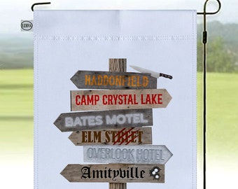 Horror Movie Street Signs, Double Sided Garden Flag