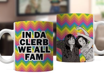 In Da Clerb We All Fam, Broad City, Color Accent Mug, Metallic Glitter Mug, 11oz or 15oz