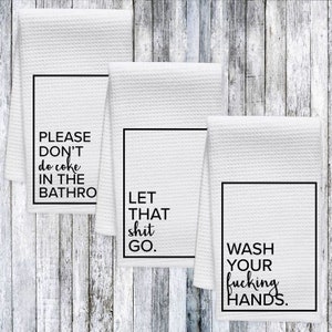 Waffle Weave Hand Towel - Funny, Vulgar Bathroom Sayings - 3 To Choose From