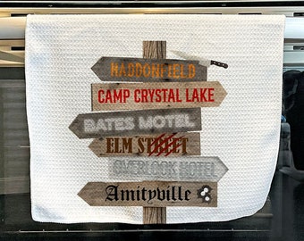 Waffle Weave Hand Towel, Horror Movie Street Signs