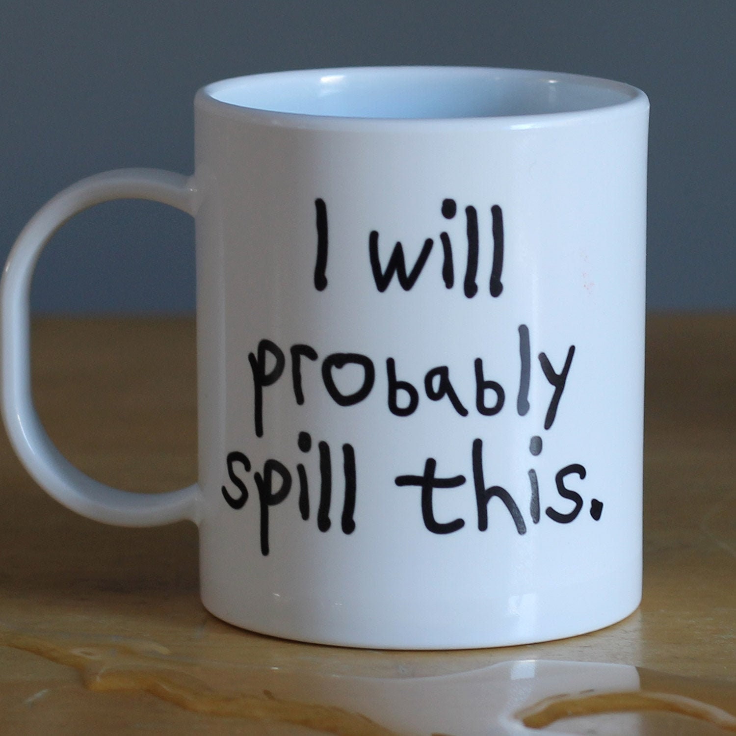 Ceramic Fake Joke Coffee Spill in Mug with Spoon