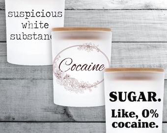 Funny 10oz Sugar Bowl, 3 Designs to Choose From, Cocaine Sugar Jar with Bamboo Lid