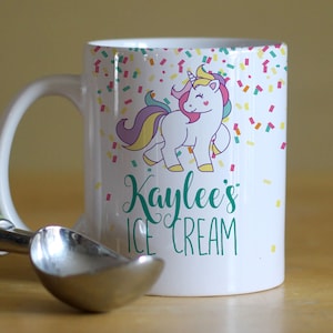 Kid&#39;s Personalized Unicorn Ice Cream Mug, Plastic or Ceramic